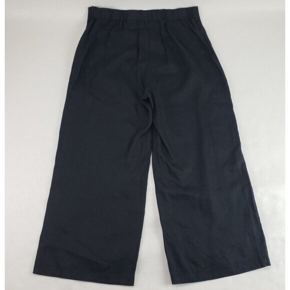 Talbots 100% Linen Wide Leg Pant Womens Large Black Lightweight Side Zip Trouser - Picture 2 of 12